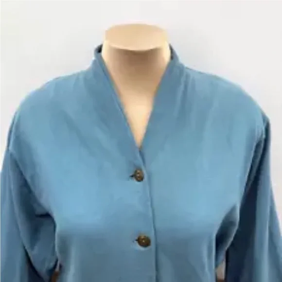 Vintage Mishi 100% Cotton Teal Long Lightweight Cardigan Sweater Pockets Medium - Picture 2 of 13